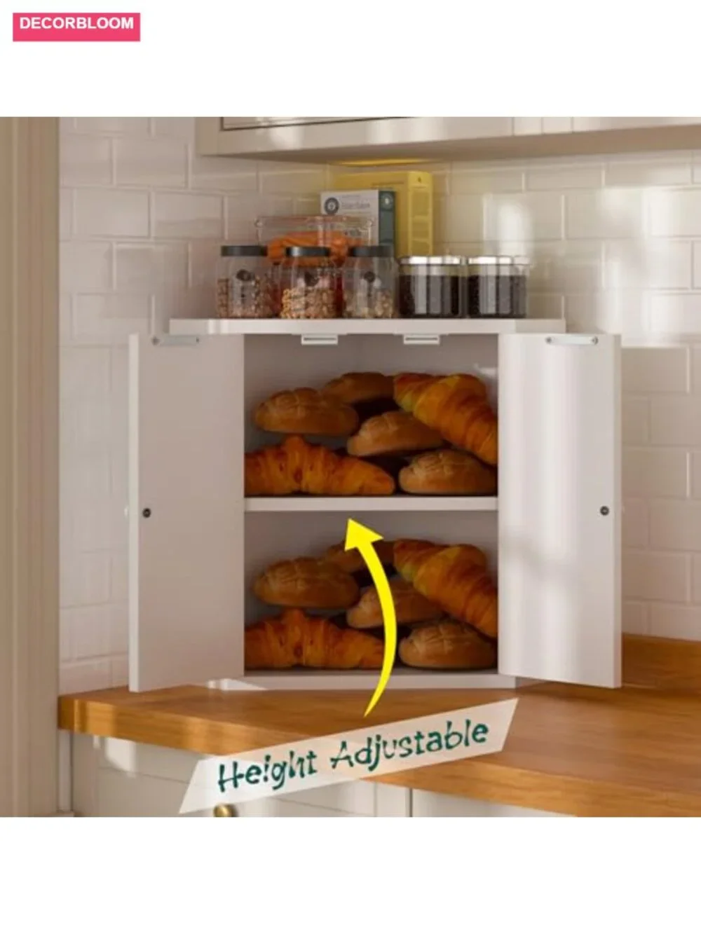 Bamboo Corner Bread Box for Kitchen Countertop, Large Capacity Double Layer